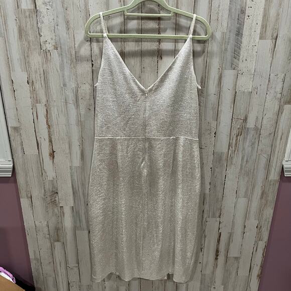 Eliza J Silver Metallic Ruffle Slit Surplice Cocktail Dress Womens Plus Size 18 - Picture 5 of 9